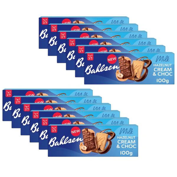 Bahlsen Hazelnut Cream and Choc Milk Chocolate (12 x 100g)