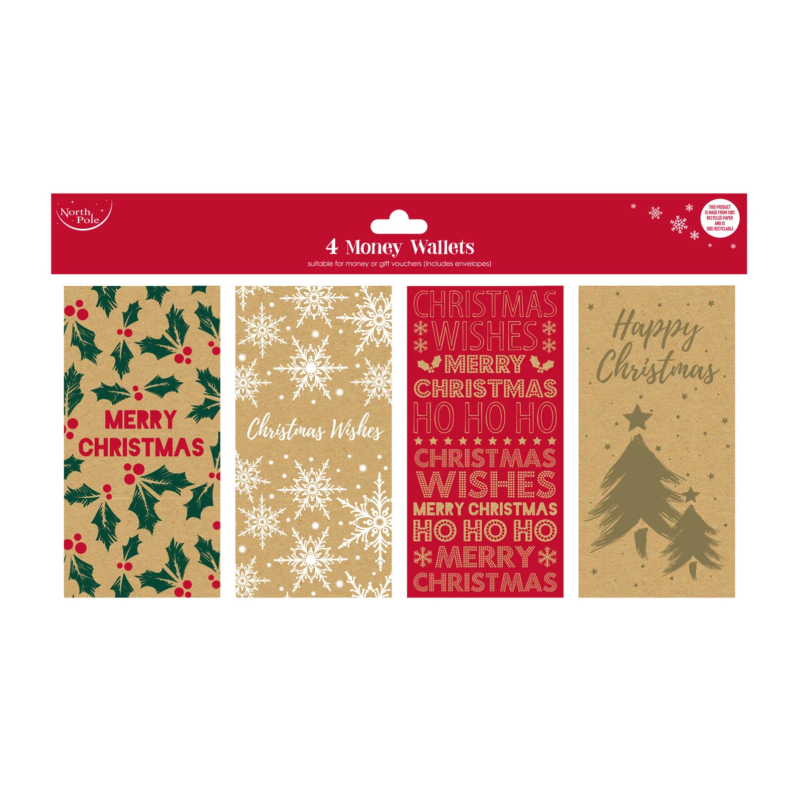 Christmas Kraft Money Wallets - 4 Pack