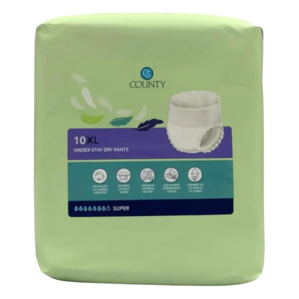 CS Unisex Stay Dry Incontinence Pants, Super Absorbency X Large, 10 Pads