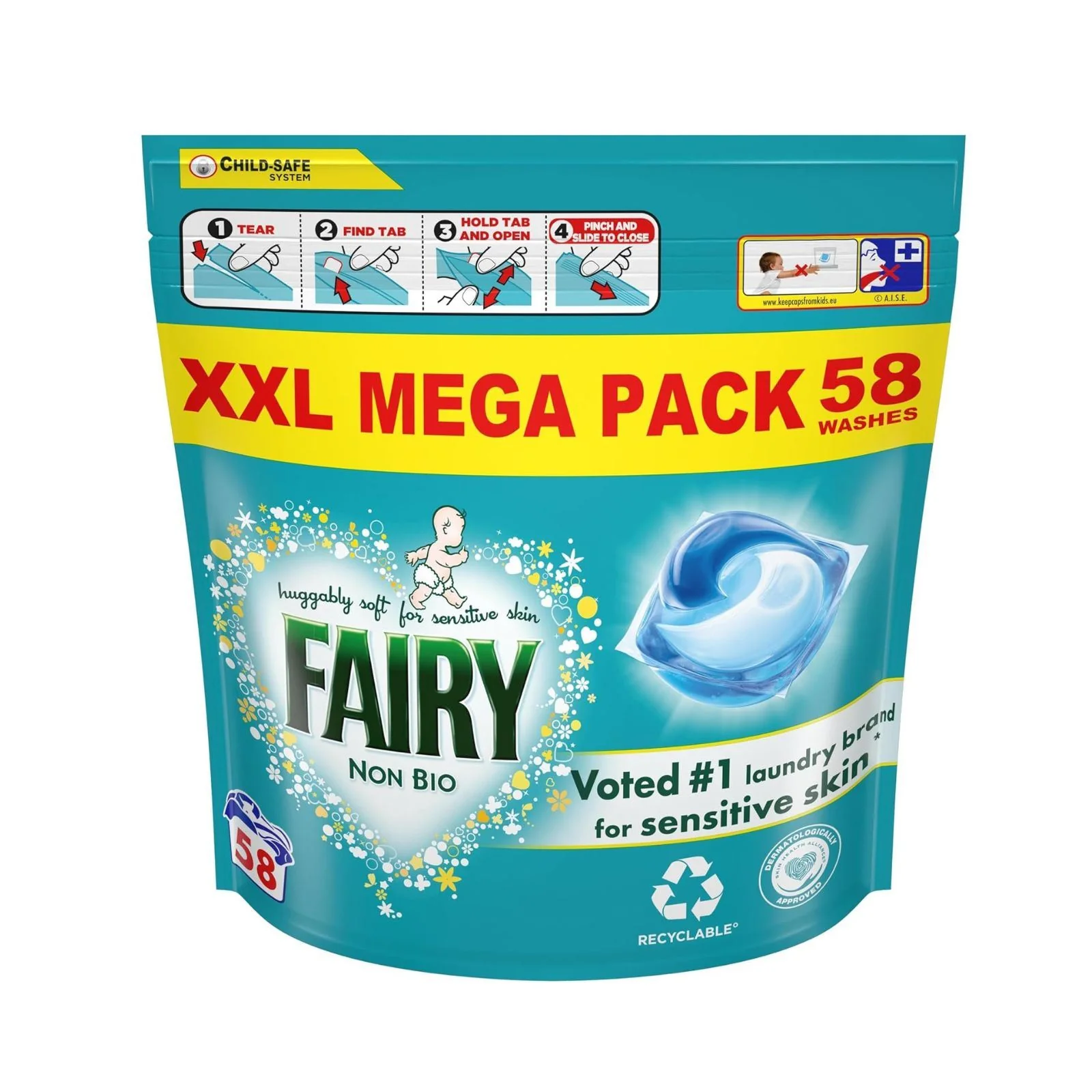 Fairy Non Bio Pods for Sensitive Skin, 58 Washes