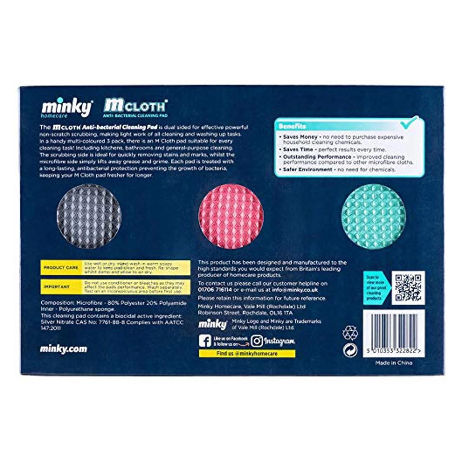 Minky M Cloth 3 Pack Anti-Bacterial Cleaning Pads - Image 3