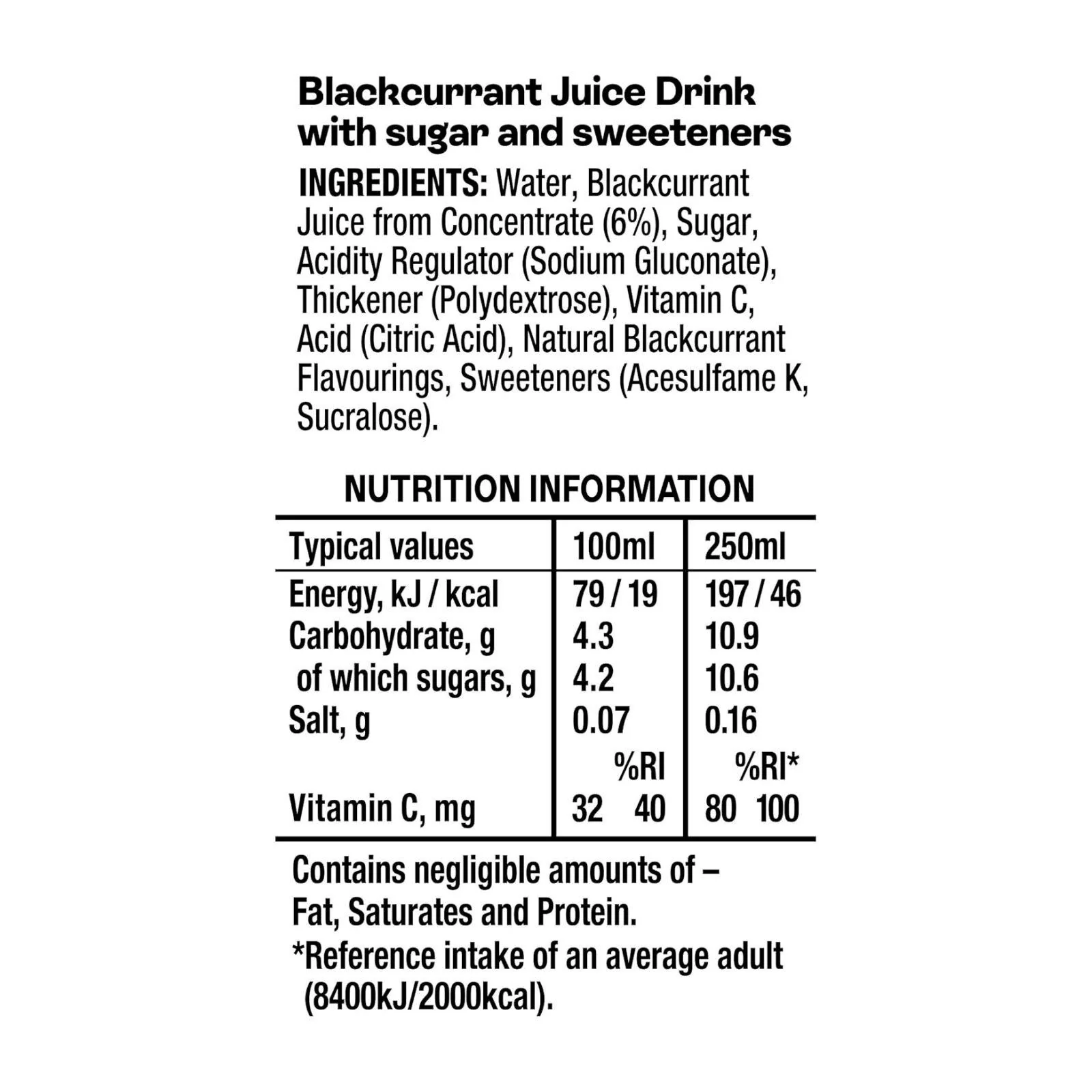 Ribena Blackcurrant Juice Drink Cartons 6 Pack 250ml (Box of 4) - Image 3